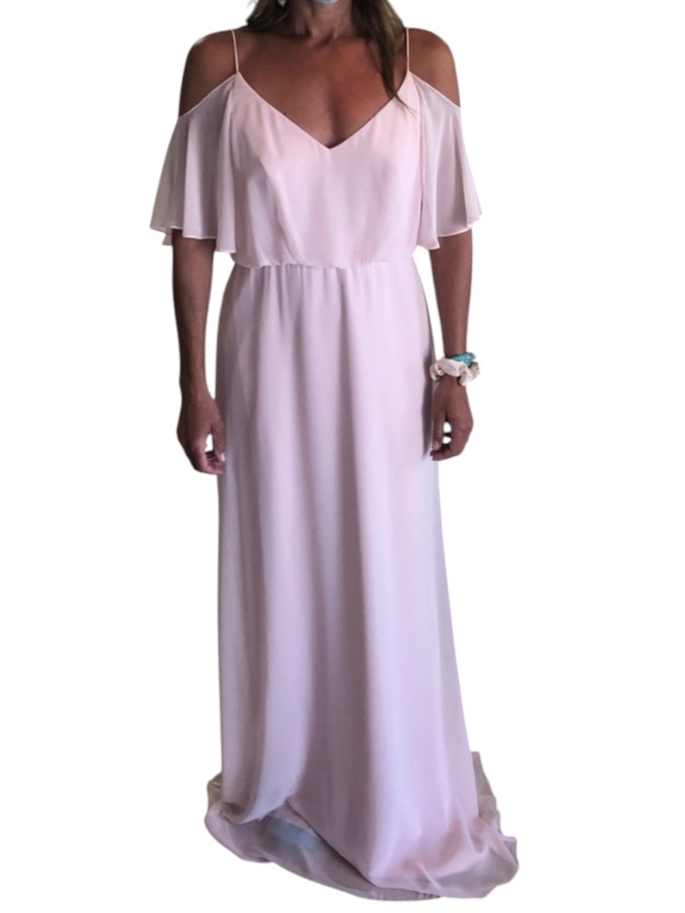 After Six Light Pink Bridesmaid Prom Off The Shoulder Formal Long Dress Size 8